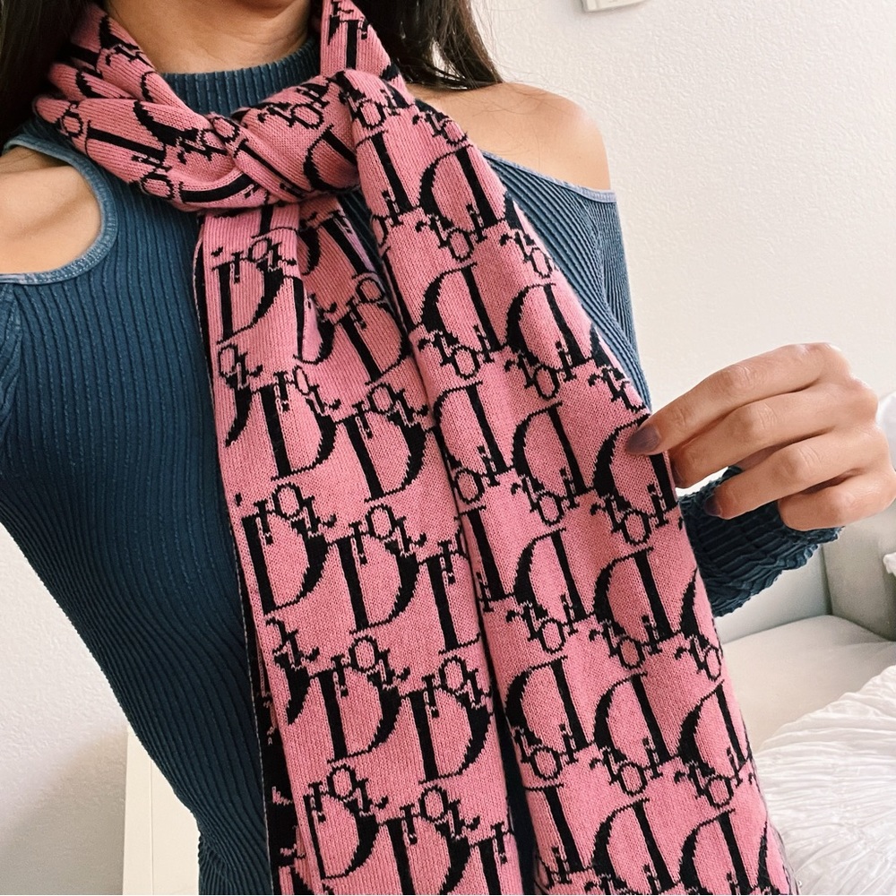 Dior Pink and Black Knitted Scarf